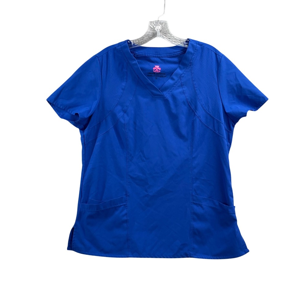 Natural Uniforms Scrub Top Womens Large Blue Modern Fit Cool Stretch Medical